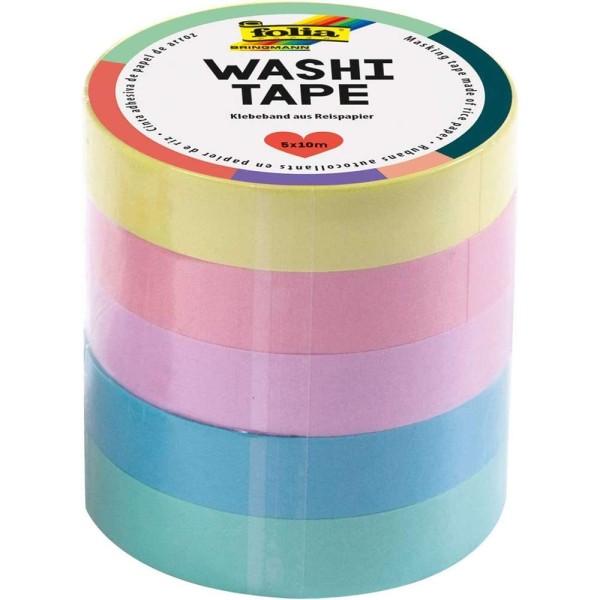 Ruban adhésif décoratif Washi-Tape Uni Pasel, kit de 5