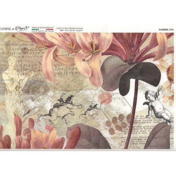 1 feuille de papier de riz 22,5 x 32 cm découpage collage Paper Designs FLEUR ANGE 0386 - Photo n°1