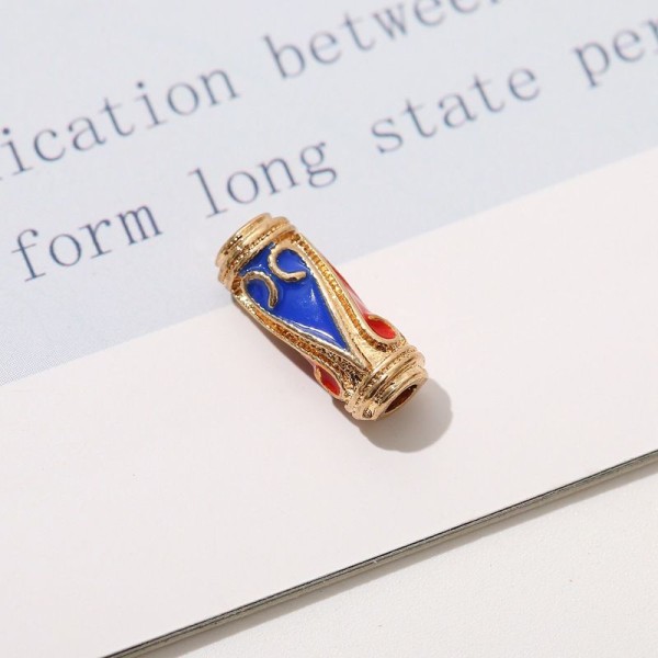 1pcs Perles de Tube en Émail Bleu Rouge Saphir Cobalt Doré Perles Cloisonnées en Métal Entretoise Vi - Photo n°1
