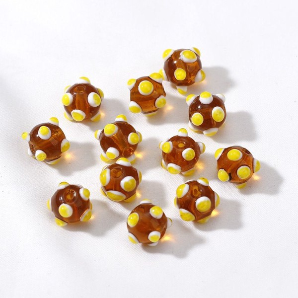 2pcs cristal jaune Amber blanche lampe faite à la main Original Artisan Round Beads Round Bead Glass - Photo n°1