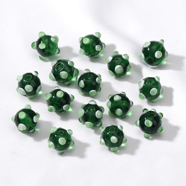 2pcs Crystal Green White Lampwork Perles Rondes Artisanales Originales Faites à la Main Perles Ronde - Photo n°1