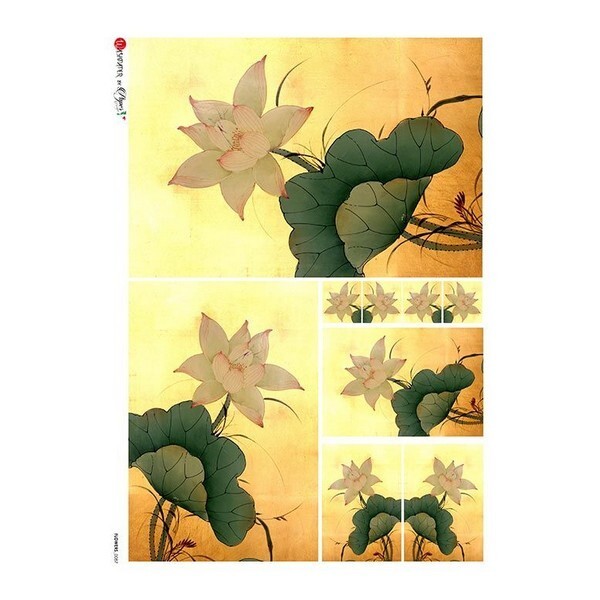 1 feuille de papier de riz 22,5 x 32 cm découpage collage Paper Designs FLEUR FEUILLAGE 0087 - Photo n°1