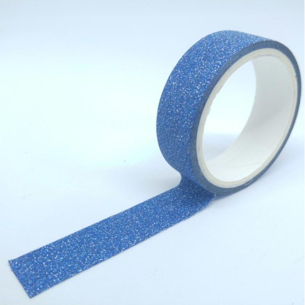 Washi tape grand rouleau pailleté uni 4mx15mm bleu foncé - Photo n°1