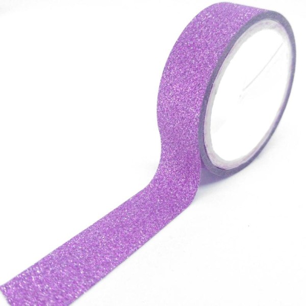 Washi tape grand rouleau pailleté uni 5mx15mm violet clair - Photo n°1
