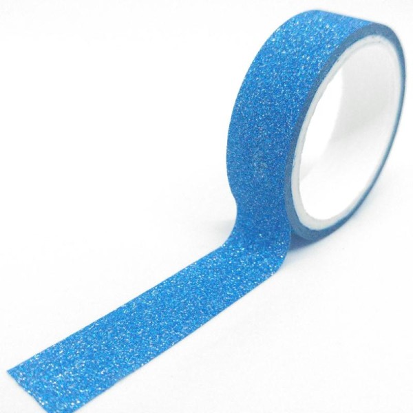 Washi tape grand rouleau pailleté uni 5mx15mm bleu foncé - Photo n°1
