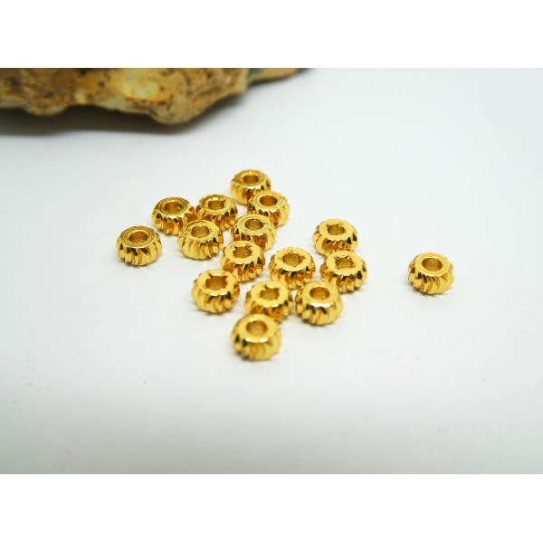 20 Perles intercalaires rondelles fantaisie 4mm laiton doré - Photo n°1
