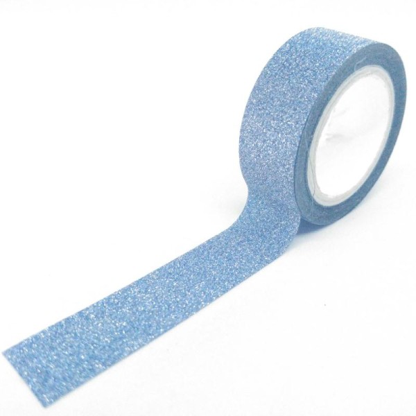 Washi tape petit rouleau pailleté uni 5mx15mm bleu éclatant - Photo n°1