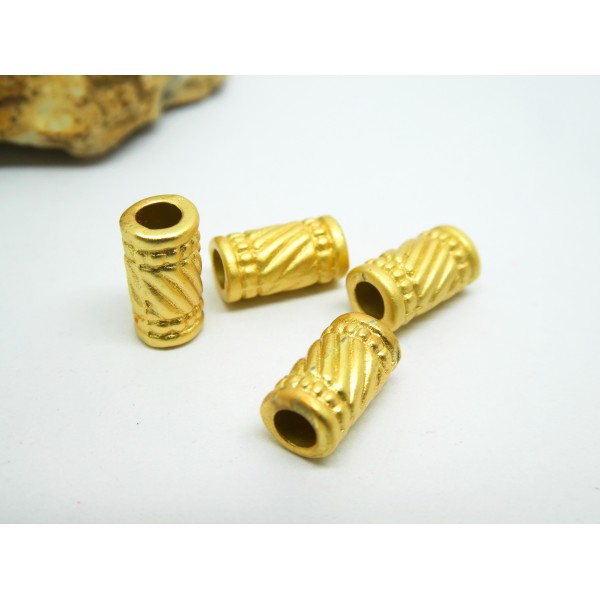 4 Perles tubes ethniques 10.5*6mm Or mat 18K - Photo n°1