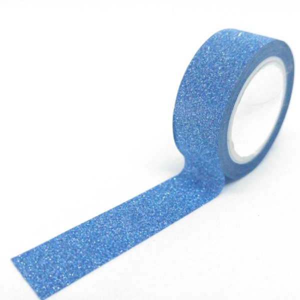 Washi tape petit rouleau pailleté uni 5mx15mm bleu foncé - Photo n°1