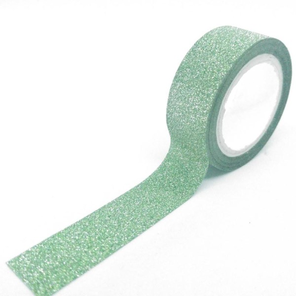 Washi tape petit rouleau pailleté uni 5mx15mm vert - Photo n°1