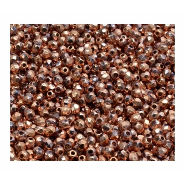 100pcs Opaque métallique Capri Gold Copper Faceted Fire Polished Round Beads Boules de verre tchèque - Photo n°1