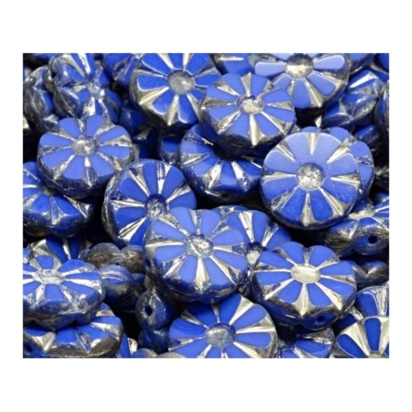 8pcs Matte argent Patina bleu sombre Table de coupe des fleurs Monnaie plate Opal Flower Beads Boule - Photo n°1