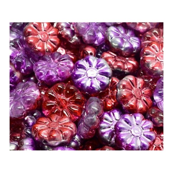 10Pcs cristal métallique violet Blend Flower Beads Fleur plate verre tchèque 12mm x 12mm - Photo n°1