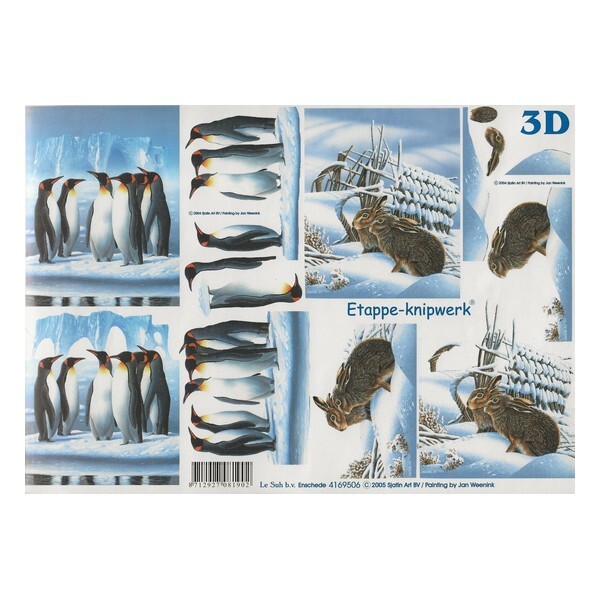 Feuille 3D motifs à découper collage carte 3D A4 MANCHOT LIEVRE 506 - Photo n°1