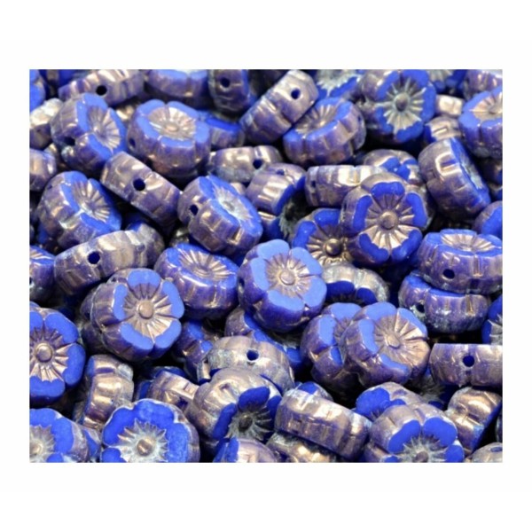 14pcs Picasso Opaque médium bleu sombre Sapphire plate table sculptée coupe Hawaiian Fleur Beads Coi - Photo n°1