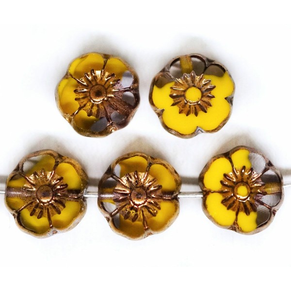 14pcs Rustique Picasso moitié d'or jaune lavage plate table sculptée coupe Hawaiian Flower Beads Coi - Photo n°1