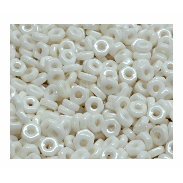 100pcs Opaque blanc petit plat Hex Nut Spacer Beads Beads verre tchèque 2mm x 5mm - Photo n°1