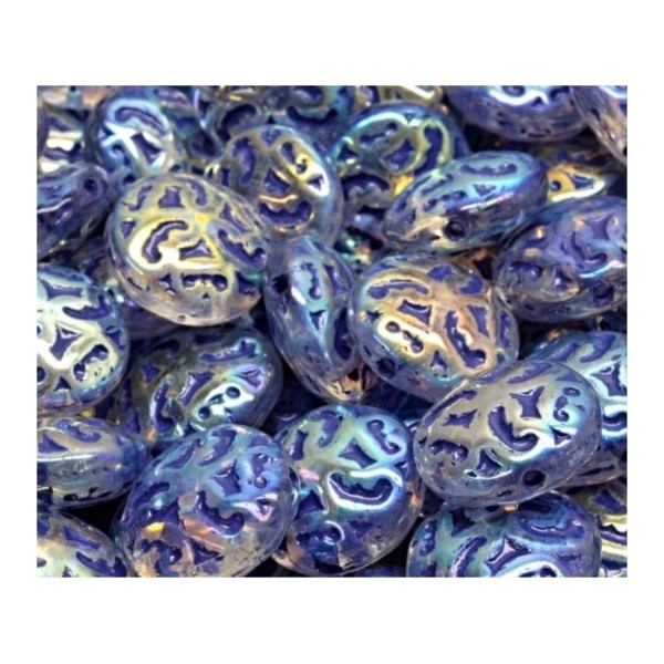 8pcs Ab bleu sculpté Coin Table ronde en forme de verre tchèque Beads 14mm - Photo n°1