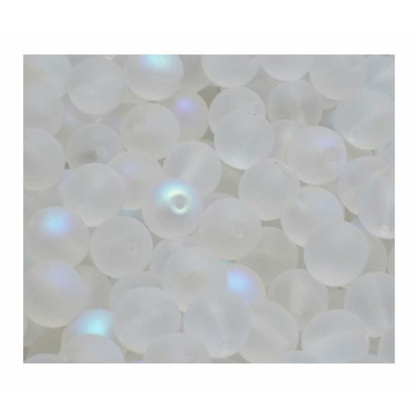 20pcs Matte Blanc de cristal Ab Frosted Pressed Round Beads Boules de verre tchèque 8mm - Photo n°1
