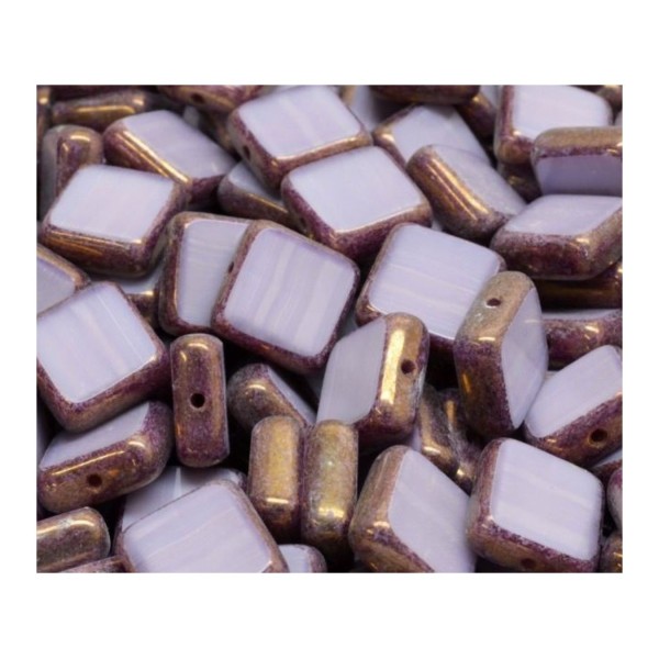 10pcs Opaque Lustre de soie Valentine Table Purple Coupe Rustique Square Tchèque Beads de verre 10mm - Photo n°1