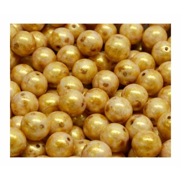 20pcs Opaque Jaune Gold Wash Striped Rustic Etched Pressé Round Seed Beads Boules de verre tchèque 8 - Photo n°1