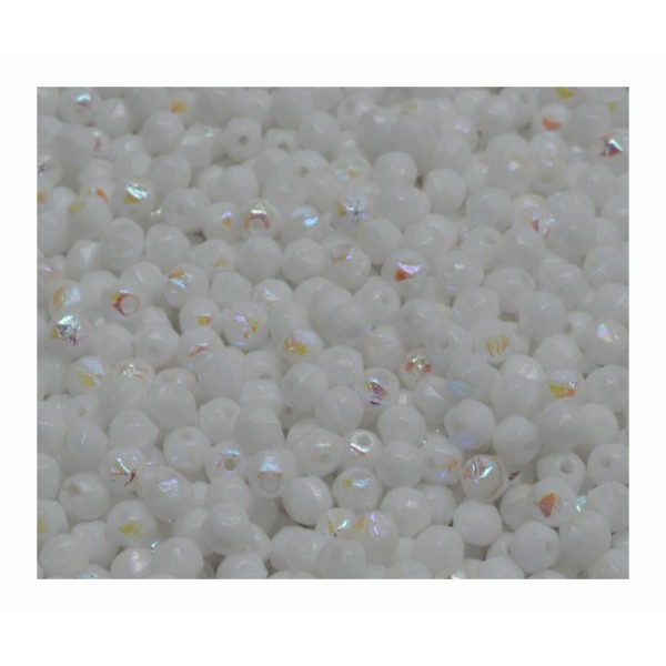 100pcs Opaque Ab Blanc Feu Entretoise Polie Perles Rondes à Facettes Perles de Verre Tchèque 3.5 mm - Photo n°1