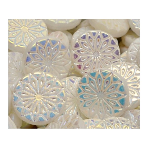 4pcs Blanc Ab Patine Grandes Perles de Fleurs Focales Mandala Origami Verre Tchèque 18mm x 18mm Blan - Photo n°1