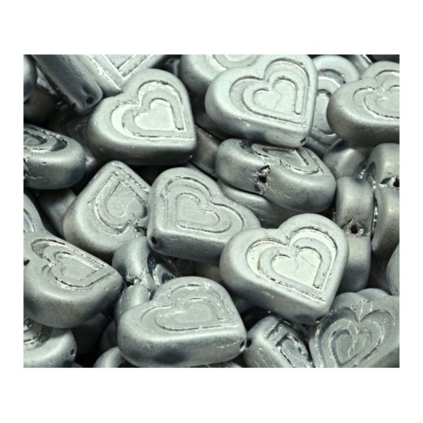 6pcs Patina en argent Matte Valentines Cœur de mariage en cœur Beads verre tchèque 14mm x 16mm Argen - Photo n°1