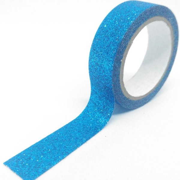 Washi tape pailleté uni 3mx15mm bleu éclatant - Photo n°1
