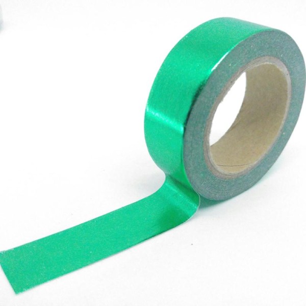 Washi tape brillant uni 10mx15mm vert - Photo n°1