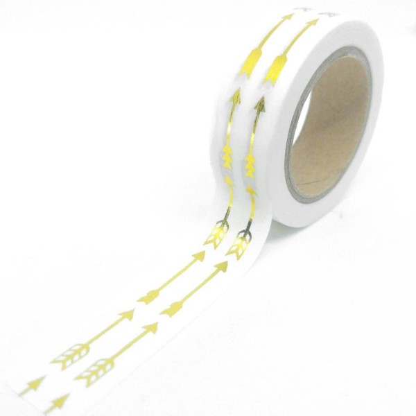 Washi tape brillant flèches 10mx15mm blanc et or - Photo n°1