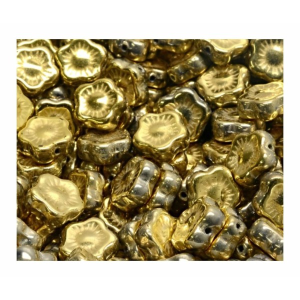 12pcs Opaque métallique d'or plat fleur de fleurs sculptées Beads de verre tchèque Beads 10mm - Photo n°1