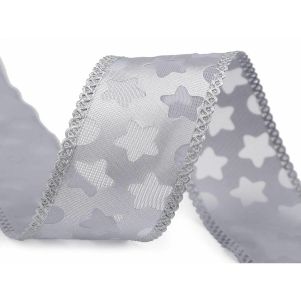22.5m très léger gris double bande étoiles largeur 40 mm, bandes - thème de Noël, haberdashery - Photo n°1