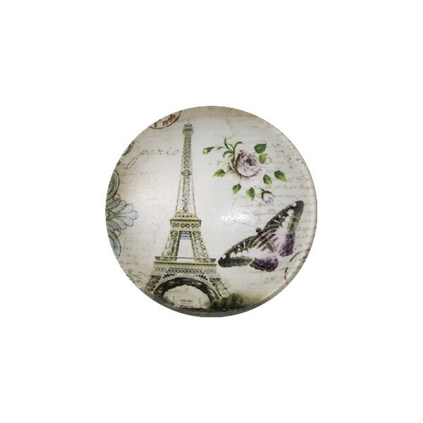 1 cabochon rond en verre 25 mm PARIS ROSE PAPILLON VINTAGE - Photo n°1