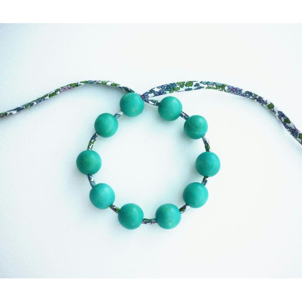 Lot 10 perles bois 12 mm turquoise teintées  lasure - fabrication artisanale - Photo n°1