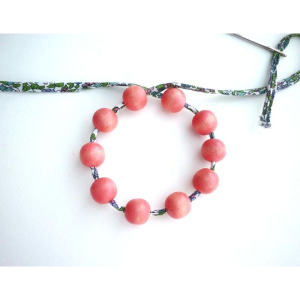 Lot 10 perles bois 12 mm rose corail teintées  lasure -  fabrication artisanale - Photo n°1