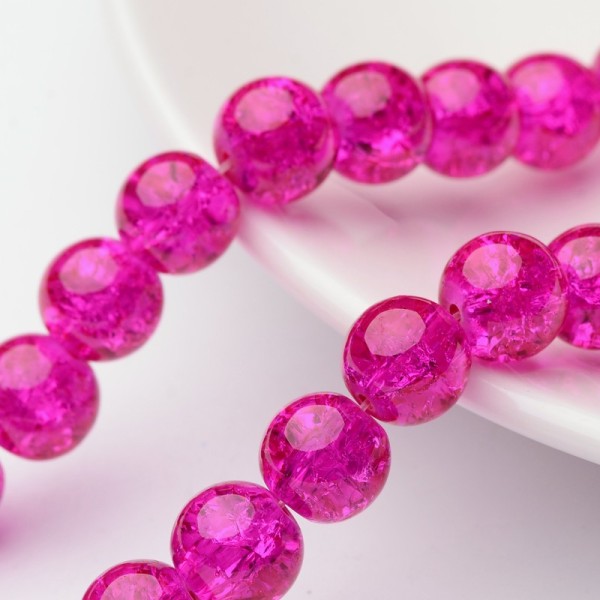 Perles en verre craquelé 10 mm fuchsia x 10 - Photo n°1