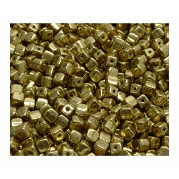 40pcs Opaque métallique Gold Spacer Cube Beads Beads verre tchèque 4mm - Photo n°1