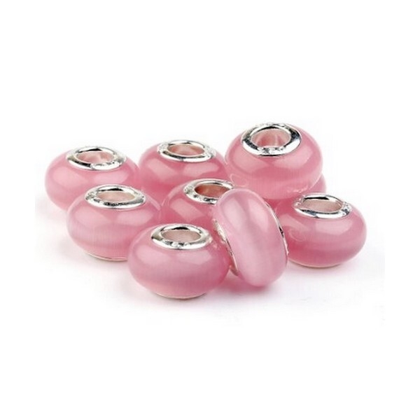 5 perle européenne verre OEIL DE CHAT style Pandora 12 x 7 mm argent ROSE - Photo n°1