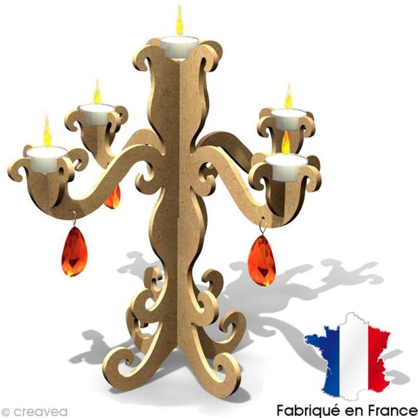 Chandelier baroque en bois 5 bougies 35,5 cm - Photo n°1