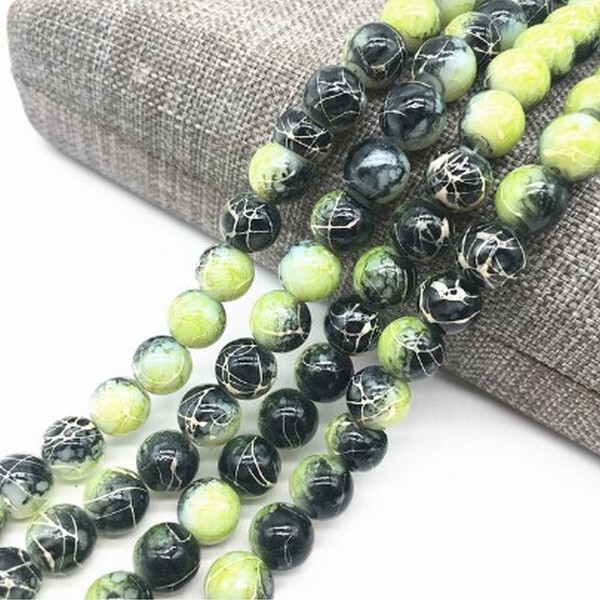 46 perles ronde marbré en verre fabrication bijoux 6 mm VERT CLAIR FONCE - Photo n°1