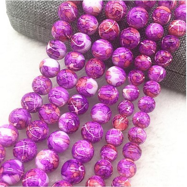 46 perles ronde marbré en verre fabrication bijoux 6 mm VIOLET - Photo n°1
