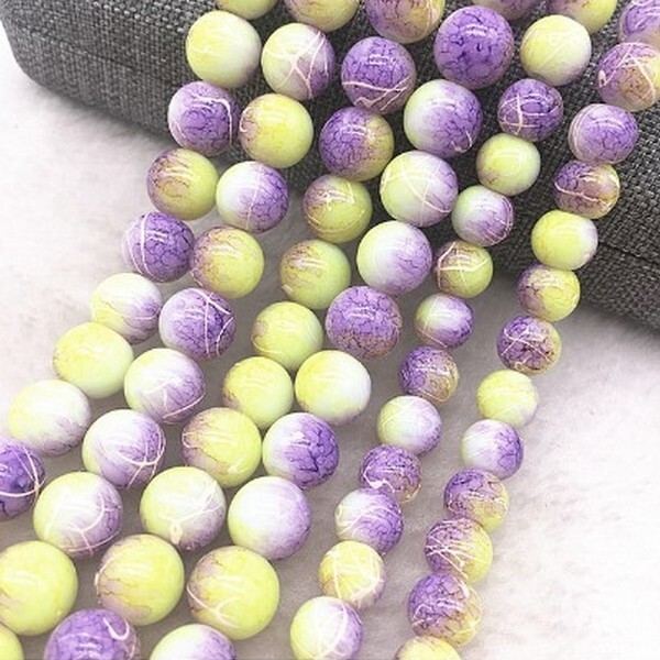 46 perles ronde marbré en verre fabrication bijoux 6 mm ANIS VIOLET - Photo n°1