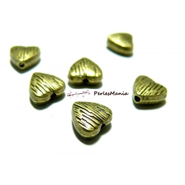 Ref 2Y4115 PAX 20 perles intercalaires CŒUR STRIE métal couleur Bronze - Photo n°1