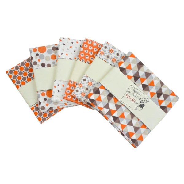 Lot de 6 coupons de tissu en coton 50x50 coll. Orange - Photo n°1
