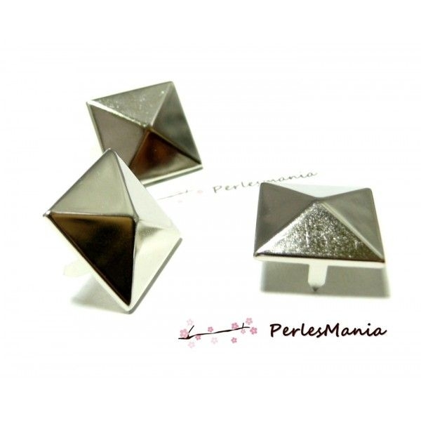 Lot de 4 clous rivet 20mm Pyramide Carré à 4 griffes métal couleur ARGENT PLATINE - Photo n°1
