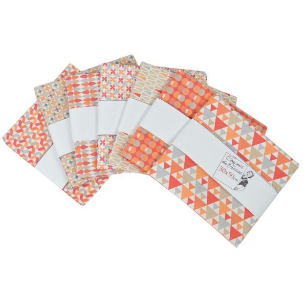 Lot de 7 coupons de tissu en coton 50x50 coll. Gaya orange - Photo n°1