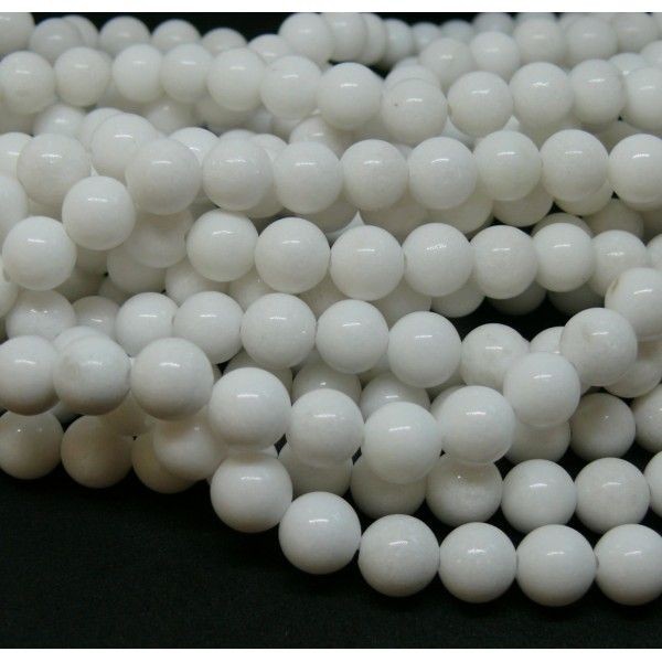 HD263 Lot de 20 cm Perles rondes Jade Mashan Blanc 8mm XS01 - Photo n°1