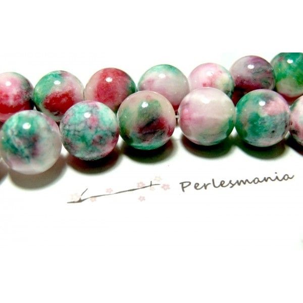 REF R7309 Lot de 10 perles jade teintée Rondes 6mm coloris  Rose Vert - Photo n°1