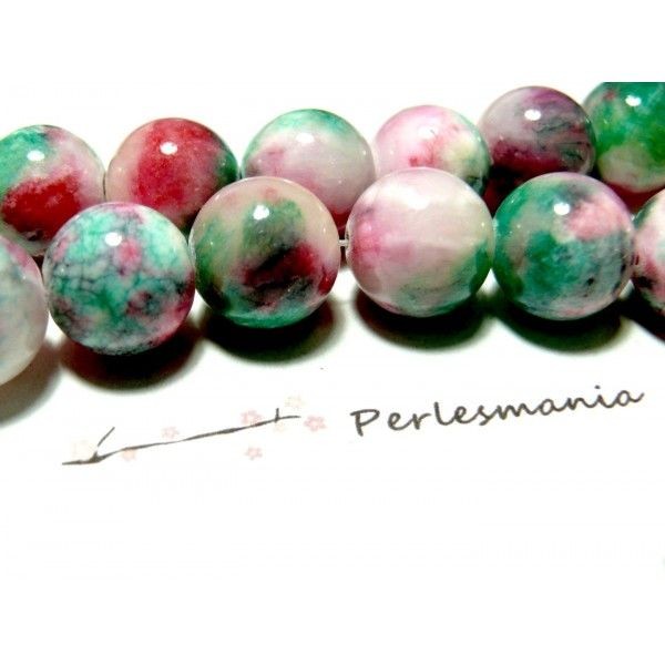 REF R7309 Lot de 10 Perles jade teintée Rondes 10mm coloris  Rose Vert - Photo n°1